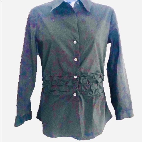 THEORY Shirt Ruched Waist Button down Long Sleeve Cotton Stretch Blend Black S - Picture 4 of 11
